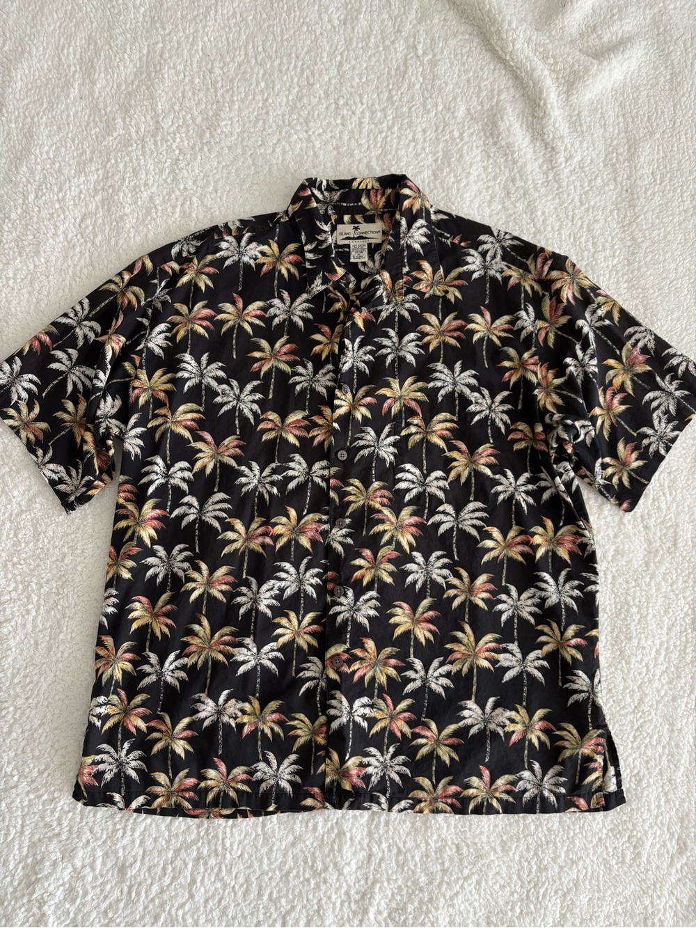 Island Connection Hawaiian Palm Tree Shirt Black 100% Cotton Aloha XL